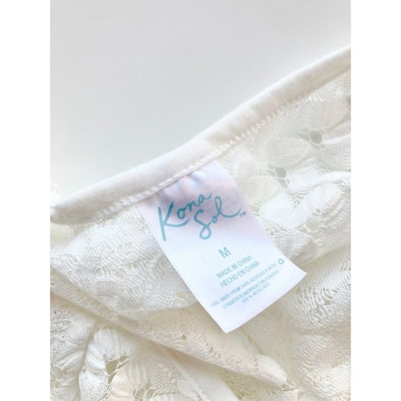 KONA SOL White Crochet V-Neck Belted Mini Dress Cover-Up, Size M - Picture 9 of 11
